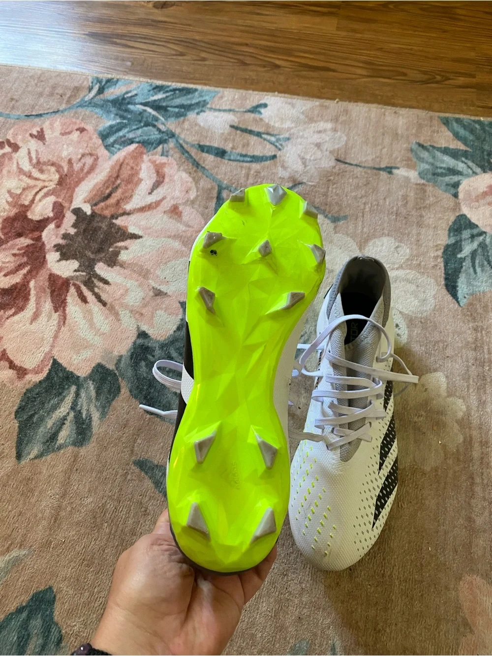 adidas predator White Soccer Cleats with Black Stripes and Neon Yellow Accents
